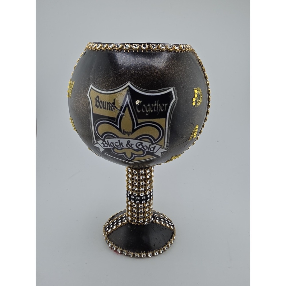 New Orleans Saints Fleur De Lis Rhinestone Goblet & Matching Zipper Pouch Set - Picture 2 of 13